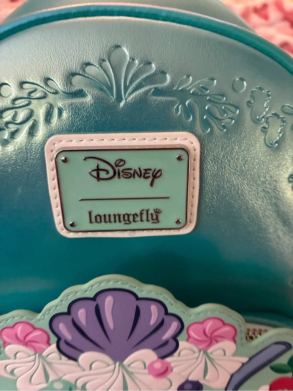 Loungefly Kids Ariel Seashell Cake Mini Backpack in Teal with Purple Accents